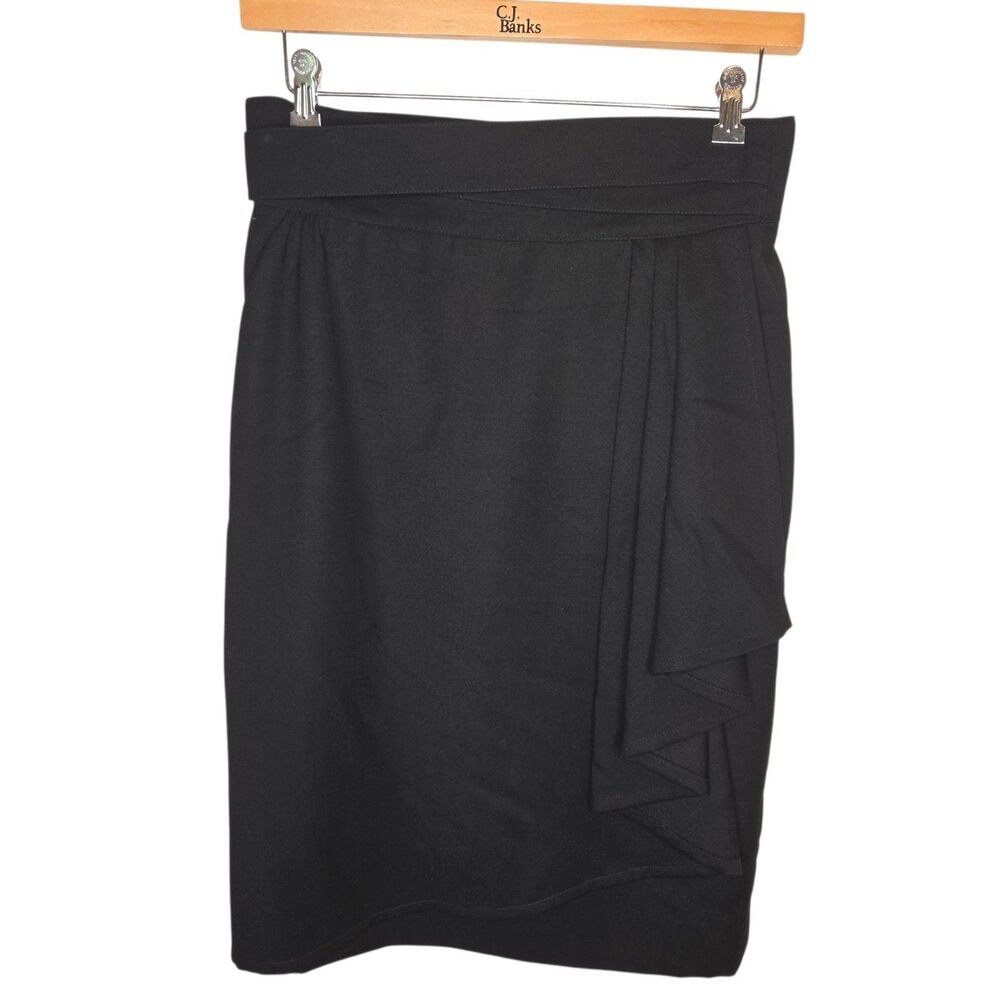 Vintage ESCADA by Margaretha Ley Black 100% Virgin Wool Side Draped Skirt 40 10